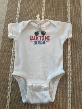 White 'Talk to Me Goose' Graphic Baby One-Piece